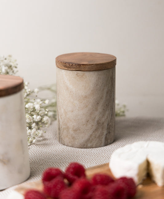 Frasquito Mármol Tapa Madera Beige