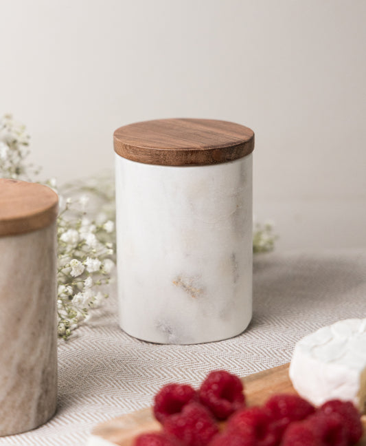Frasquito Mármol Tapa Madera White