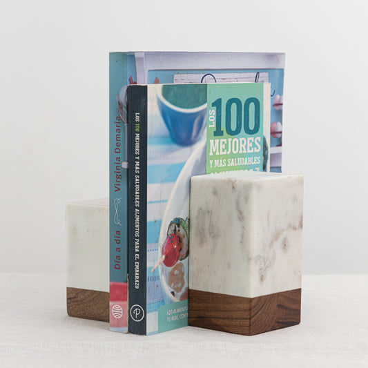 Apoya Libros de Mármol y Madera Rectangular