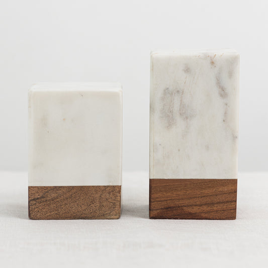 Apoya Libros de Mármol y Madera Rectangular
